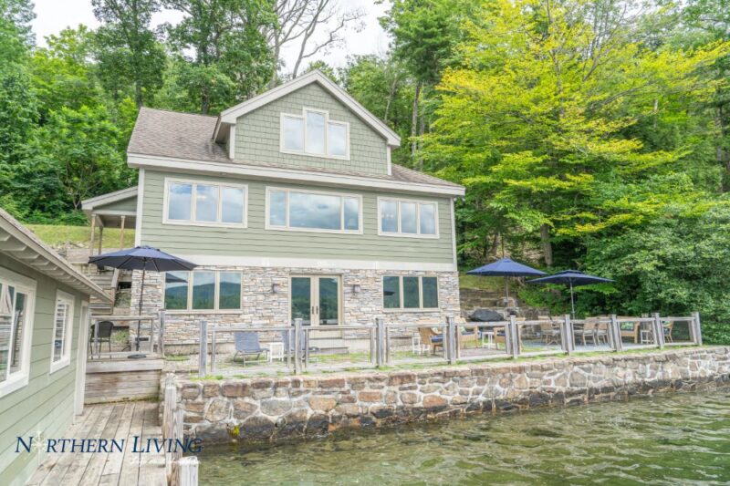 View of French Mountain Cove vacation home rental from the boathouse dock