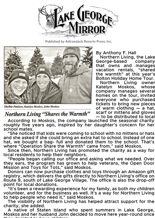 Lake George Mirror article featuring Northern Living