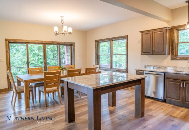 kitchen island and dining table
