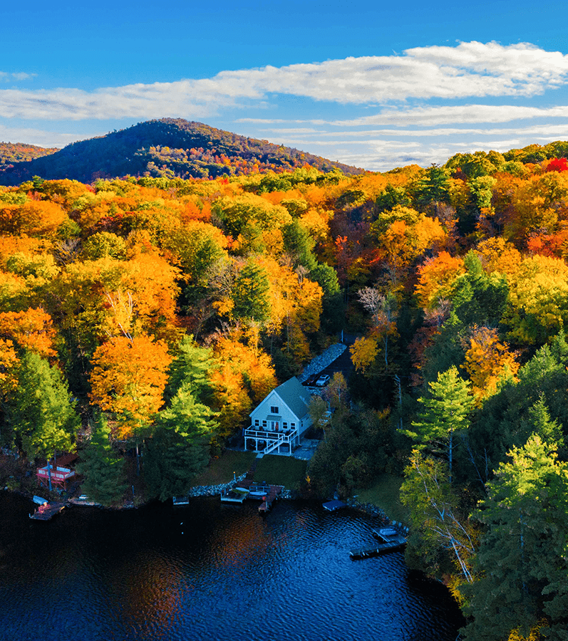 vacation home on the lake in the fall