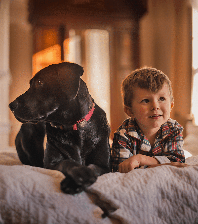 little boy and dog